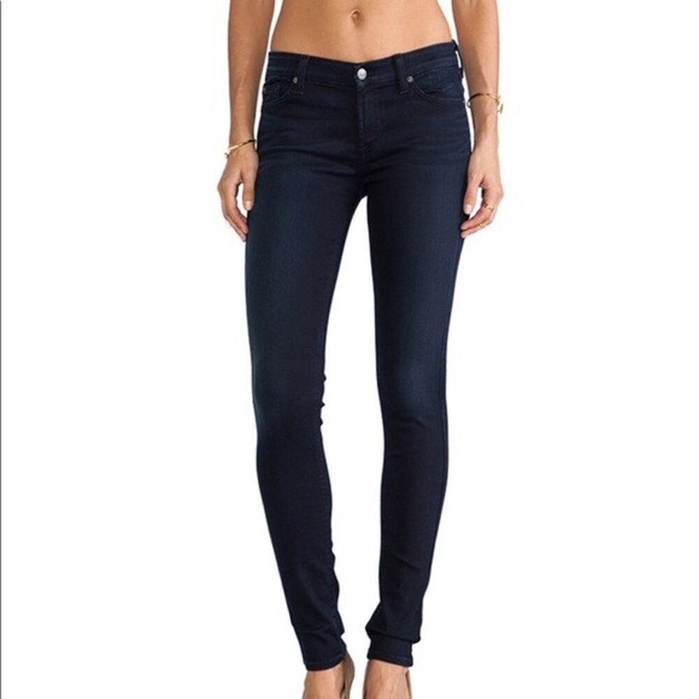 7 For All Mankind Low Rise Skinny Jeans Size 27 Dark Wash Blue Y2K Classic Denim
